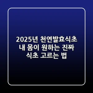 2025년 천연발효식초, 내 몸이 원하는 '진짜' 식초 고르는 법!