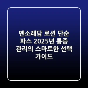멘소래담 로션, 단순 파스? 2025년 통증 관리의 스마트한 선택 가이드