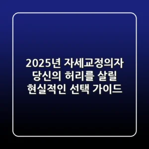 2025년 자세교정의자: 당신의 허리를 살릴 현실적인 선택 가이드